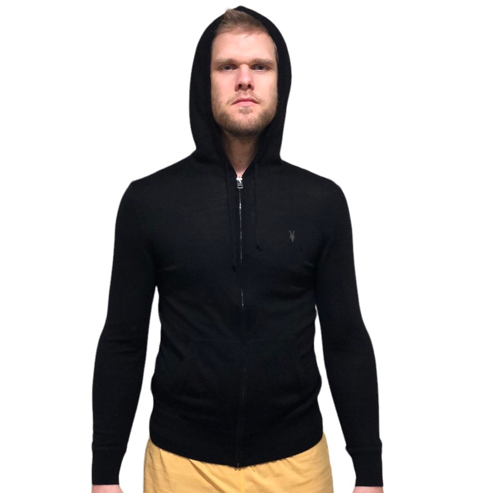 AllSaints Merino Wool Hoodie Full Zip Hooded Sweater